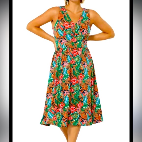 NWT Leota Rosemary Sleeveless Dress MIDI Dress Peekaboo Zebra Tangerine Sz 1X - Picture 2 of 9